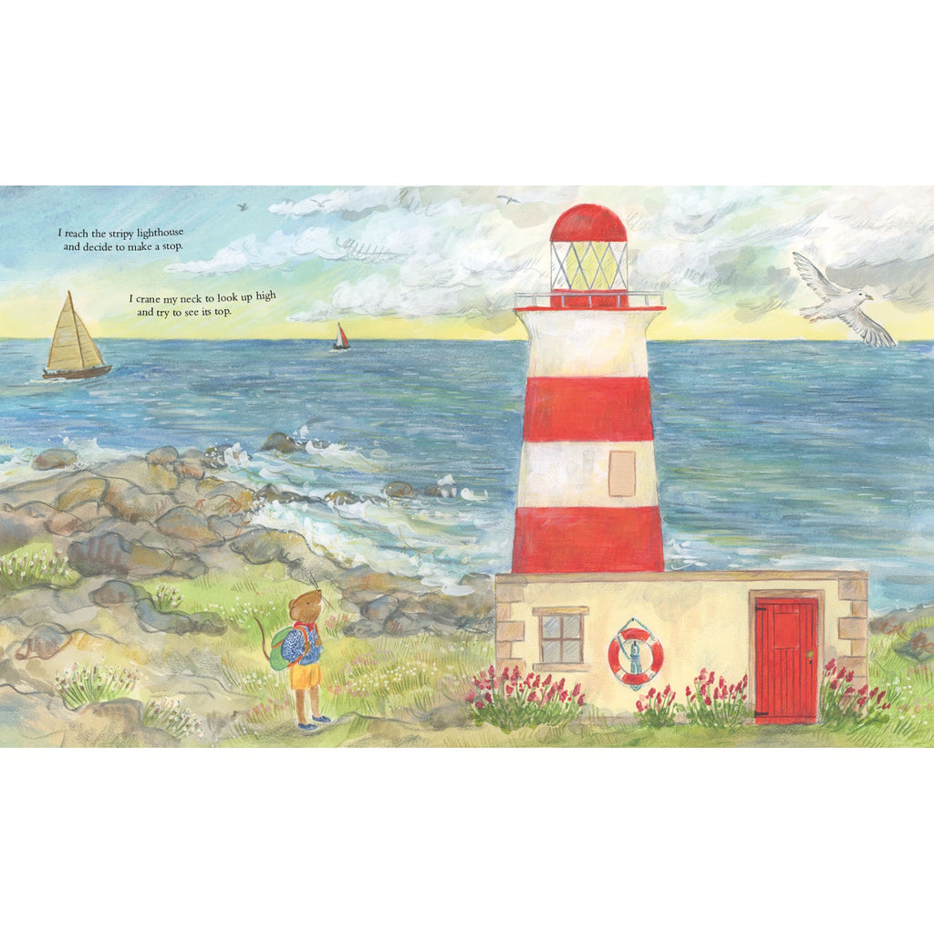 Mouse by the Sea: A Holiday in Nature hardcover children's book, featuring a gentle illustration of a small mouse enjoying a peaceful seaside holiday—an endearing story that encourages mindfulness, nature appreciation, and simple joys for young readers.
