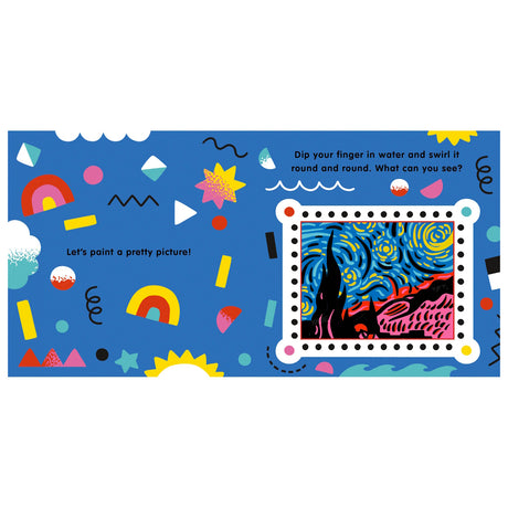 Colorful activity page from My Busy Art Book featuring a Starry Night inspired finger painting activity.