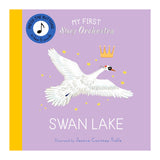 Cover of "Swan Lake" from "My First Story Orchestra" series. A white swan flies, surrounded by stars and a crown, on a lavender background.
