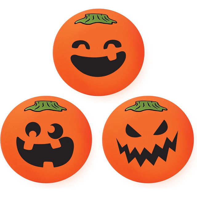 NeeDoh Teenie Jack Glow Lanterns set of three orange squishy pumpkin stress balls with various jack-o’-lantern faces.