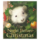 The Night Before Christmas book cover by Robert Ingpen featuring a white mouse peaking through green holly leaves.