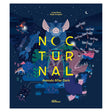 Book cover for Nocturnal: Animals After Dark by Lucas Riera, featuring stylized illustrations of a bat, squid, and owl.