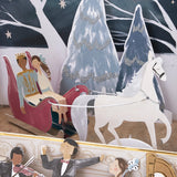 Close-up of Nutcracker theatre advent calendar showing a prince and princess in a horse-drawn sleigh.