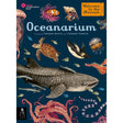 Cover of the book "Oceanarium" featuring diverse sea creatures like a shark, turtle, penguin, and octopus on a dark blue background.