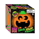 NeeDoh Jack-Glow Lantern packaging featuring a glowing orange jack-o'-lantern fidget toy in a black Halloween-themed box.
