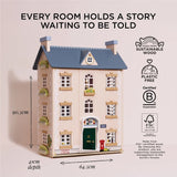 Wooden Paddington dollhouse with dimension measurements of 90.5cm height, 64.5cm width, and 41cm depth.