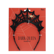 Black glitter spiderweb headband packaged on a red card labeled Dark Queen Headband.
