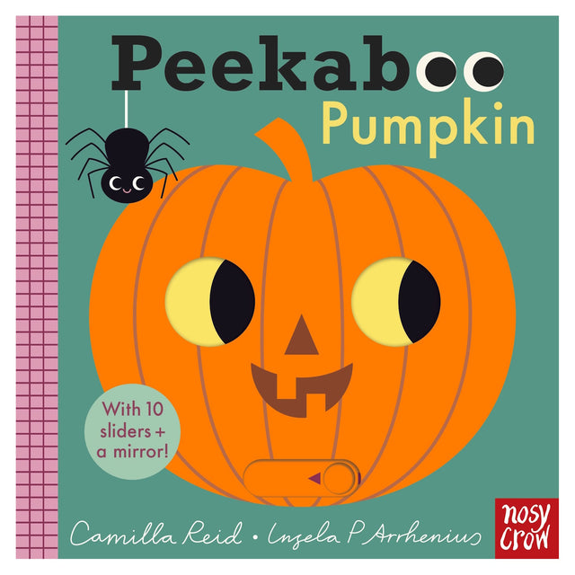 Front view of the illustrated Peekaboo Pumpkin board book, showing an orange pumpkin on a teal background.