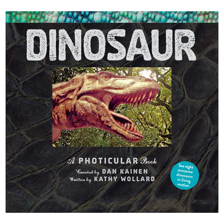 Dinosaur Photicular book cover by Dan Kainen and Kathy Wollard featuring a T-Rex with a 3D lenticular motion effect.