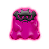 Pink NeeDoh Glowy Ghost fidget toy with a black bat mask and a neon pink glow against a white background.