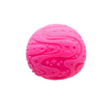 Bright pink textured sensory ball with wavy, fuzzy bristle patterns on a white background.