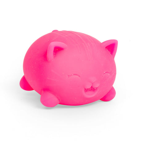 Pink NeeDoh Teenie Cool Cat squishy stress toy in neon pink with a smiling cat face on a white background.