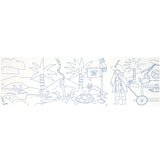 Unrolled pirate coloring roll featuring outline drawings of a pirate, palm trees, and an anchor.