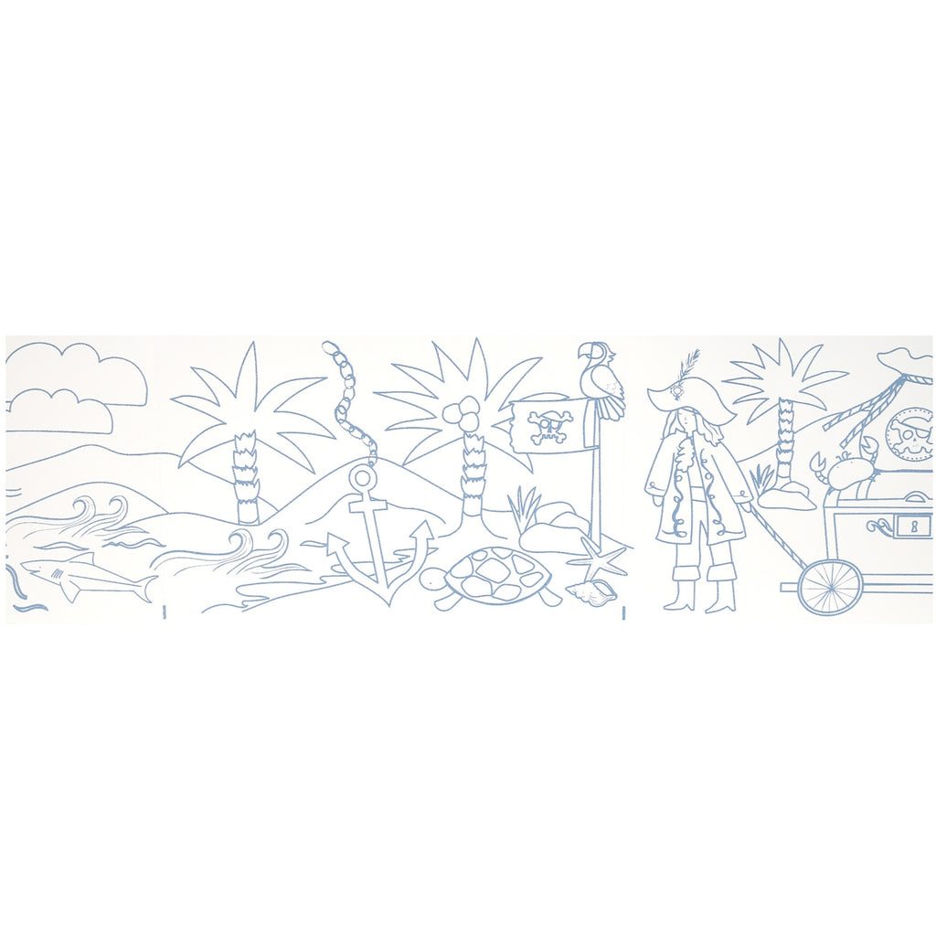 Featuring a long paper roll with detailed pirate-themed illustrations, perfect for kids to colour and enjoy during creative play.