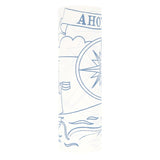 Portion of a pirate coloring roll featuring a ship's wheel and a banner reading "AHOY".