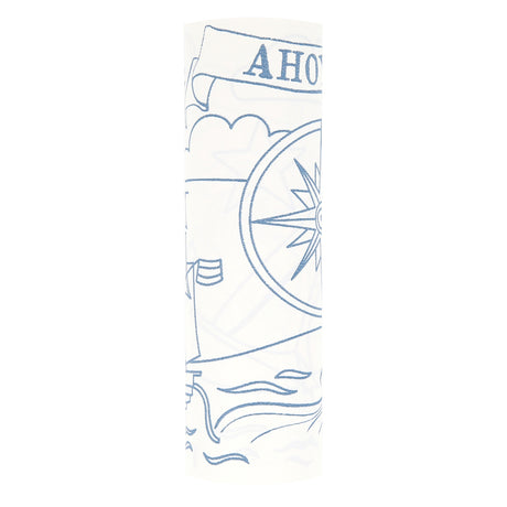 Portion of a pirate coloring roll featuring a ship's wheel and a banner reading "AHOY".