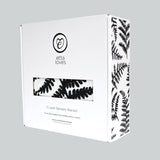 White packaging box for an Etta Loves 3 Layer Sensory Blanket with a fern pattern preview window.