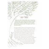 Book page titled 'MY TREE' with descriptive text framed by a fine line illustration of a large bare tree.