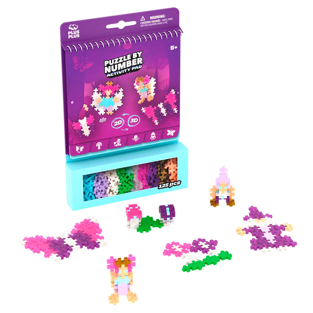 Plus-Plus Puzzle by Number Enchanted Forest activity pad with 125 colorful building pieces and 2D/3D fantasy creations.