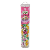 Clear cylindrical container with Plus-Plus building blocks in pastel colors; label shows a car design and reads "Candy Car" with playful graphics.