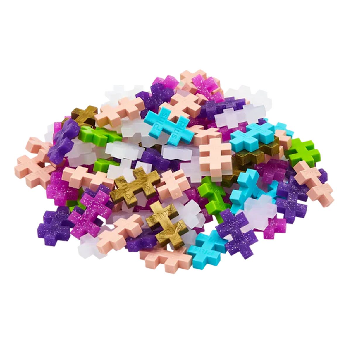 Pile of colorful interlocking puzzle pieces on a white background, featuring shades of pink, blue, purple, green, and gold. The scene feels playful and vibrant.