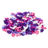 A pile of colorful interlocking puzzle pieces is displayed against a white background. The pieces are pink, purple, and white, creating a playful and vibrant tone.