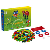 Plus-Plus Learn to Build Creatures set with 240 colorful puzzle pieces, wheels, and baseplate for creative monster building.