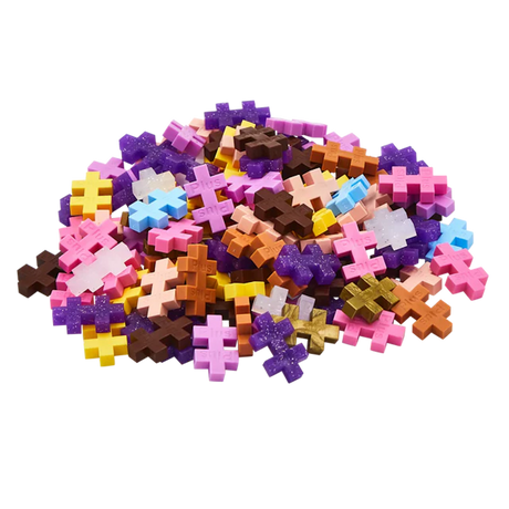 A vibrant pile of colorful, cross-shaped puzzle pieces in pink, yellow, purple, and blue hues, scattered against a white background.