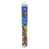 Plus-Plus Basic building blocks in a clear travel tube with a hot air balloon design on the blue label.