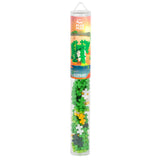 Plus-Plus tube containing 100 green, white, and yellow building pieces for an elephant construction toy set.