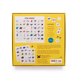 Yellow game box labeled “Poo Bingo” showing illustrated animal poos and animals on game cards. Contains game rules and components for 3-8 players. Fun and quirky tone.