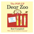 Cover of "The POP-UP Dear Zoo" children's book by Rod Campbell, featuring a lion in a red crate with a "From the Zoo" sign.