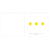 A white page with three yellow dots in a row. Text below reads, "Perfect. Rub the dot on the left... gently." The tone is playful and interactive.