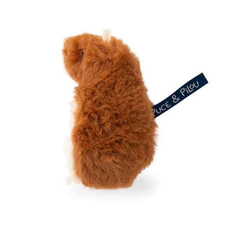 Puce and Pilou brown plush hamster stuffed animal toy shown from the side on a white background.