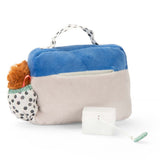 Moulin Roty Puce and Pilou soft blue and grey fabric activity bag toy with plush details and handle.