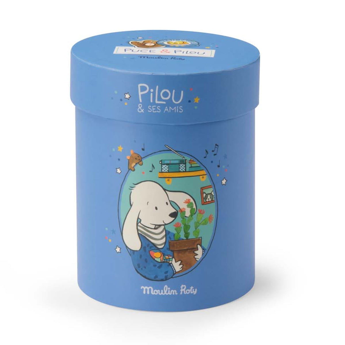 Moulin Roty blue Puce and Pilou dog toy musical box.