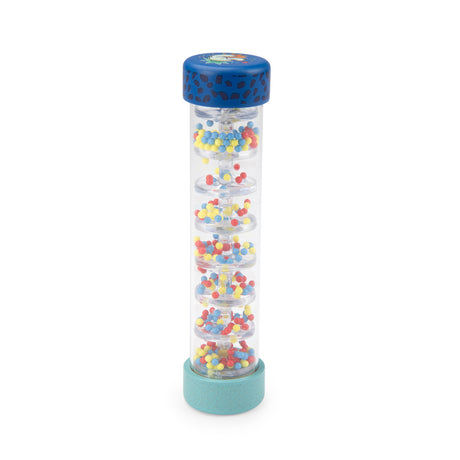Colorful kids rainmaker toy with clear tube and vibrant beads.