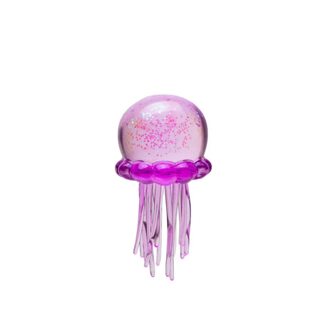 Purple glittery jellyfish NeeDoh Jelly Squish stress toy with translucent squishy tentacles on a white background.
