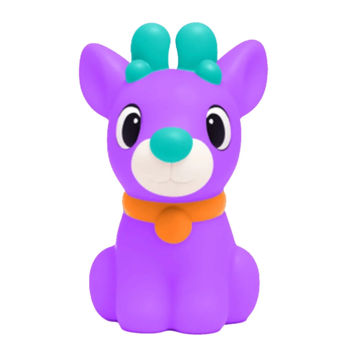 Purple NeeDoh Squishers the ReinDoh fidget toy in vibrant purple with teal antlers and an orange collar on a white background.