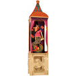 A colorful paper automaton depicts a clown juggling on a unicycle inside a circus-themed booth. The base shows visible gears, adding a playful tone.