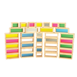 A set of wooden building blocks with translucent colored centers, perfect for construction play, color exploration, and use with light panels.