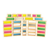 A set of wooden building blocks with translucent colored centers, perfect for construction play, color exploration, and use with light panels.