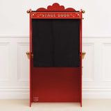 Red vintage-style puppet theater with a ticket booth. Features ornate decorations, star motifs, and red curtains. Charming, playful, and nostalgic.