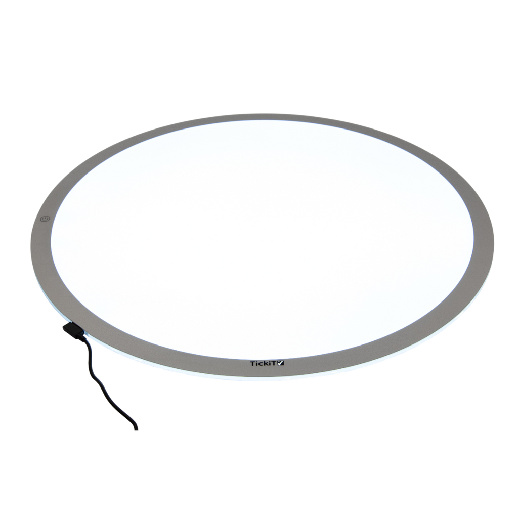A circular LED panel with adjustable brightness and color-changing options, ideal for sensory play, color exploration, and interactive learning.