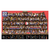 Illustration of a diverse orchestra in a concert hall with various instruments like drums, violins, and trumpets. A whimsical and lively atmosphere.