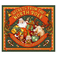 Illustrated book cover with Santa, a reindeer, and elves joyfully holding gifts. Festive text reads "Secrets from the North Pole" and "Discover the Magic of Christmas."