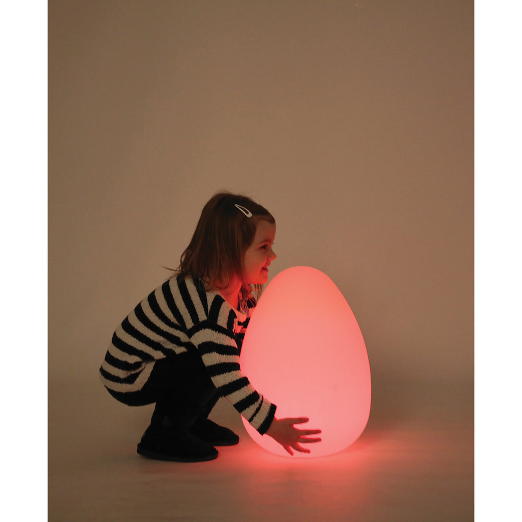 A large, color-changing LED egg light designed to create a calming sensory environment and support mood regulation and sensory exploration.