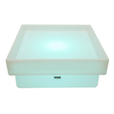 An illuminated square LED table with a raised edge, designed for sensory exploration, water play, and interactive learning.
