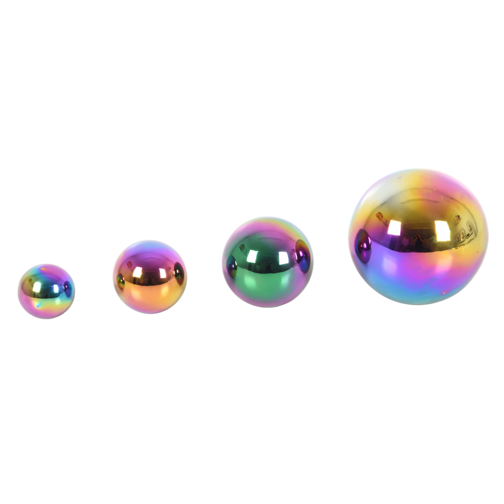 A set of colorful balls with reflective surfaces, designed to engage children in sensory play and visual stimulation.