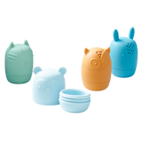 A set of soft silicone animal-shaped squirters in neutral tones, designed for sensory play and water-based fun, perfect for young children.